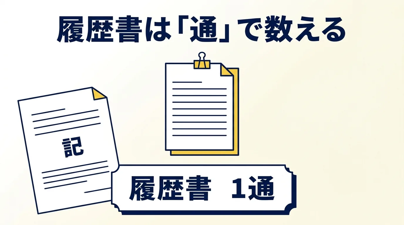 履歴書は「通」で数え、送付状には「履歴書 1通」と書くことを示した図