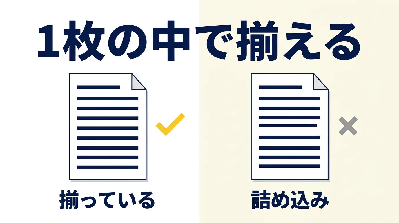 履歴書の文字の大きさは1枚の中で揃え、詰め込まないことを示した図